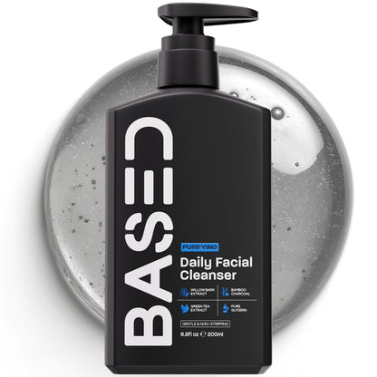 BASED Daily Facial Cleanser for Men - Deep Cleaning Formula with Bamboo Charcoal & Willow Bark - Removes Buildup Without Stripping - Clear Skin, 6.8 Fl Oz