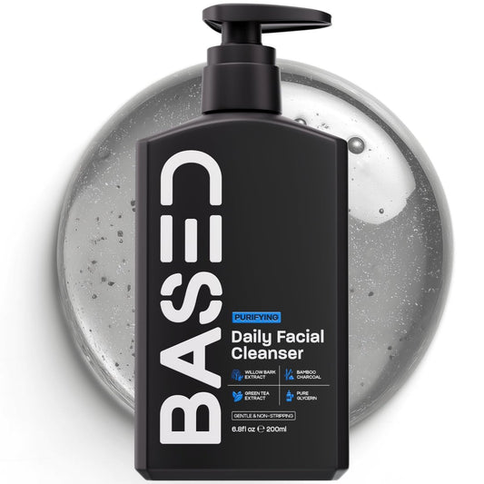 BASED Daily Facial Cleanser for Men - Deep Cleaning Formula with Bamboo Charcoal & Willow Bark - Removes Buildup Without Stripping - Clear Skin, 6.8 Fl Oz