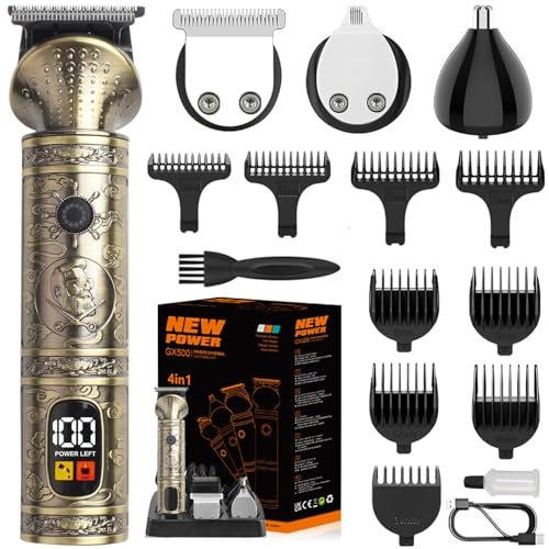 NuvaConx Professional Hair Clipper & Trimmer Kit – Zero Gapped T-Blade, Cordless Grooming Kit for Men (4 in 1, Bronze) Avelisse