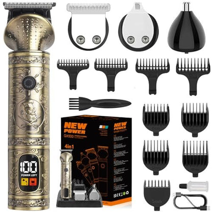 NuvaConx Professional Hair Clipper & Trimmer Kit – Zero Gapped T-Blade, Cordless Grooming Kit for Men (4 in 1, Bronze) Avelisse