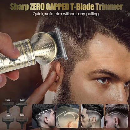 NuvaConx Professional Hair Clipper & Trimmer Kit – Zero Gapped T-Blade, Cordless Grooming Kit for Men (4 in 1, Bronze) Avelisse