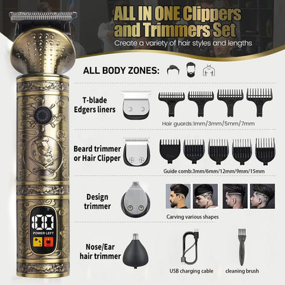 NuvaConx Professional Hair Clipper & Trimmer Kit – Zero Gapped T-Blade, Cordless Grooming Kit for Men (4 in 1, Bronze) Avelisse