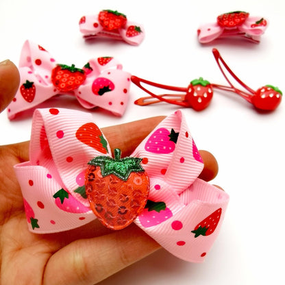 ZANWELL 6Pcs Kawaii Strawberry Hair Clips - Pink Fruit Hair Bows for Girls, Non-Slip Metal Barrettes for Daily & Party