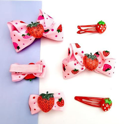 ZANWELL 6Pcs Kawaii Strawberry Hair Clips - Pink Fruit Hair Bows for Girls, Non-Slip Metal Barrettes for Daily & Party