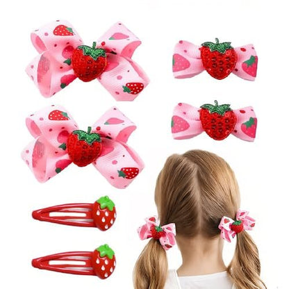 ZANWELL 6Pcs Kawaii Strawberry Hair Clips - Pink Fruit Hair Bows for Girls, Non-Slip Metal Barrettes for Daily & Party