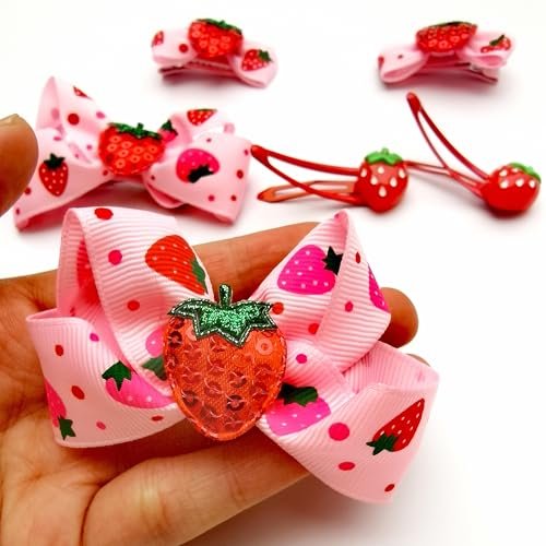 ZANWELL 6Pcs Kawaii Strawberry Hair Clips - Pink Fruit Hair Bows for Girls, Non-Slip Metal Barrettes for Daily & Party - görsel 12