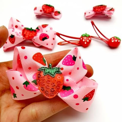 ZANWELL 6Pcs Kawaii Strawberry Hair Clips - Pink Fruit Hair Bows for Girls, Non-Slip Metal Barrettes for Daily & Party