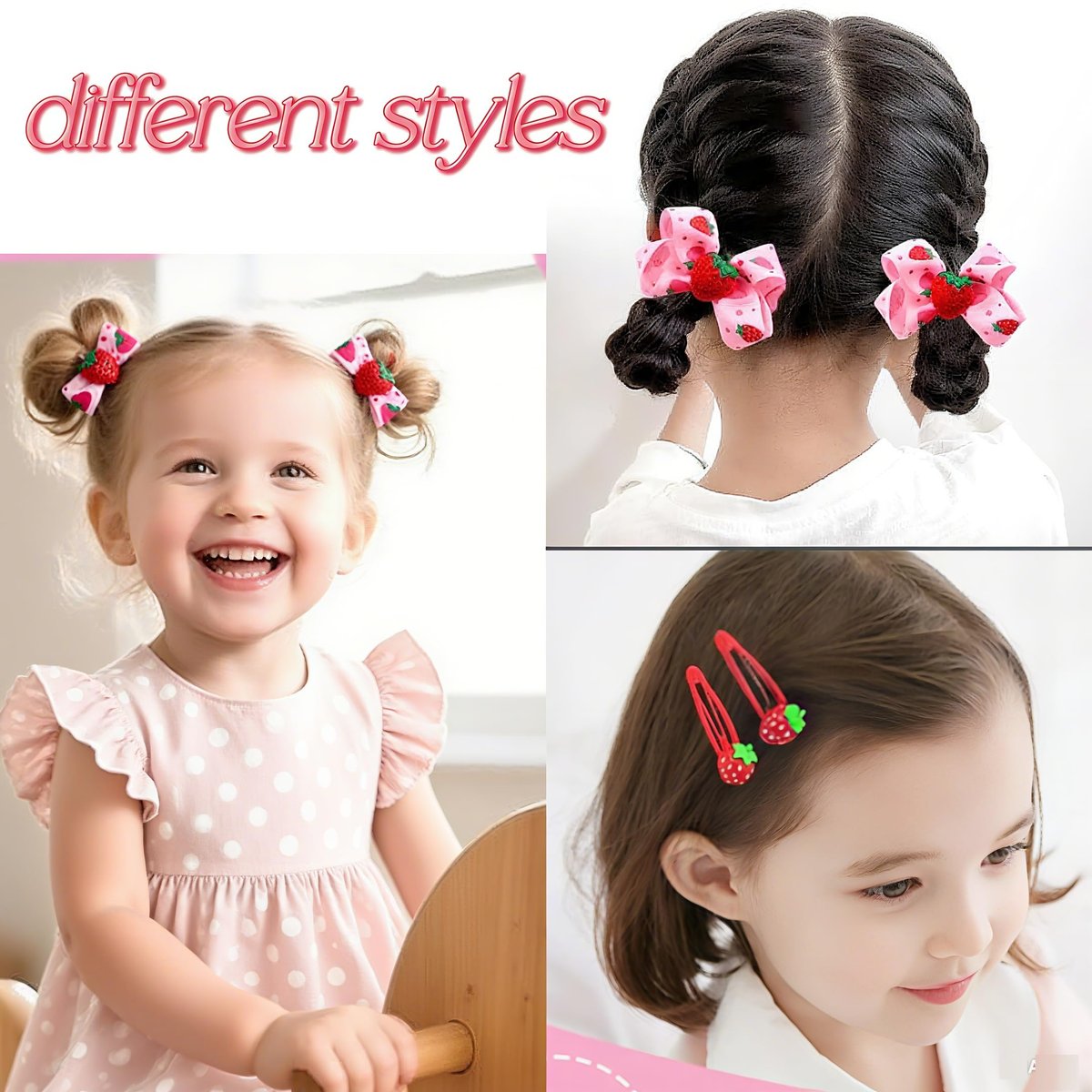 ZANWELL 6Pcs Kawaii Strawberry Hair Clips - Pink Fruit Hair Bows for Girls, Non-Slip Metal Barrettes for Daily & Party - görsel 5