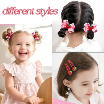 ZANWELL 6Pcs Kawaii Strawberry Hair Clips - Pink Fruit Hair Bows for Girls, Non-Slip Metal Barrettes for Daily & Party