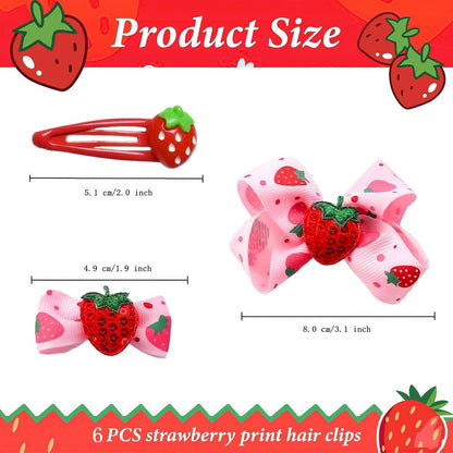 ZANWELL 6Pcs Kawaii Strawberry Hair Clips - Pink Fruit Hair Bows for Girls, Non-Slip Metal Barrettes for Daily & Party