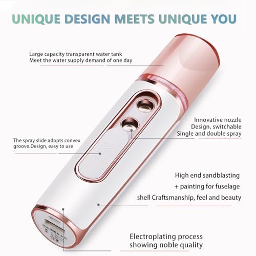withthesun Nano Facial Mister - Cool Mist Face Steamer with 2 Spray Nozzles, USB Rechargeable, Visual Water Tank, Deep Hydrating for Eyelash Extensions & Daily Skincare (Pink) Avelisse