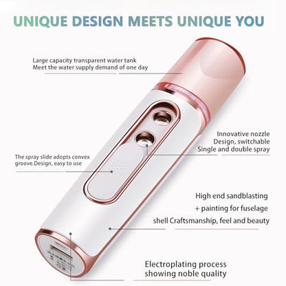 withthesun Nano Facial Mister - Cool Mist Face Steamer with 2 Spray Nozzles, USB Rechargeable, Visual Water Tank, Deep Hydrating for Eyelash Extensions & Daily Skincare (Pink) Avelisse