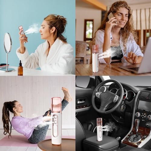 withthesun Nano Facial Mister - Cool Mist Face Steamer with 2 Spray Nozzles, USB Rechargeable, Visual Water Tank, Deep Hydrating for Eyelash Extensions & Daily Skincare (Pink) Avelisse