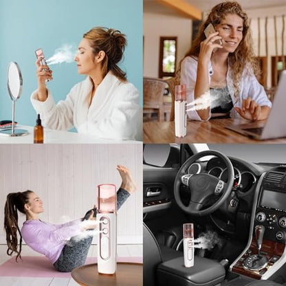 withthesun Nano Facial Mister - Cool Mist Face Steamer with 2 Spray Nozzles, USB Rechargeable, Visual Water Tank, Deep Hydrating for Eyelash Extensions & Daily Skincare (Pink) Avelisse