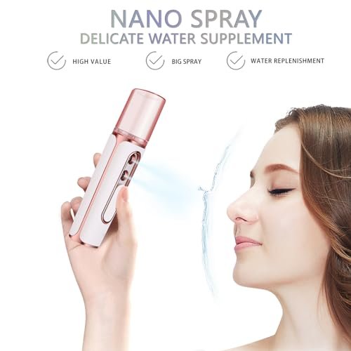 withthesun Nano Facial Mister - Cool Mist Face Steamer with 2 Spray Nozzles, USB Rechargeable, Visual Water Tank, Deep Hydrating for Eyelash Extensions & Daily Skincare (Pink) Avelisse
