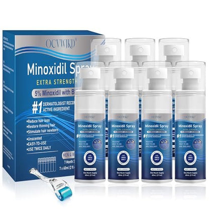 5% Minoxidil Extra Strength Hair Regrowth Spray for Men and Women - 7 Pack (60ml Each) | Thicker, Healthier Hair & Beard Growth Treatment Avelisse