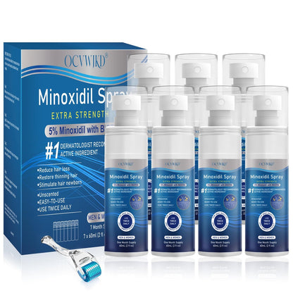 5% Minoxidil Extra Strength Hair Regrowth Spray for Men and Women - 7 Pack (60ml Each) | Thicker, Healthier Hair & Beard Growth Treatment Avelisse