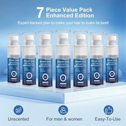 5% Minoxidil Extra Strength Hair Regrowth Spray for Men and Women - 7 Pack (60ml Each) | Thicker, Healthier Hair & Beard Growth Treatment Avelisse