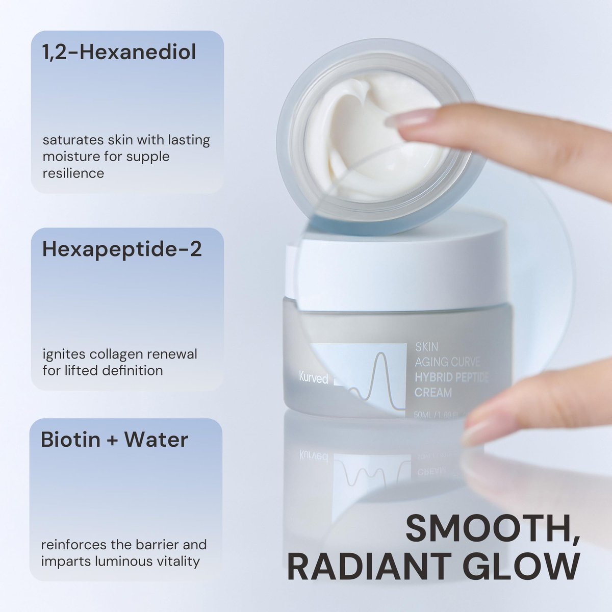 Kurved Skin Aging Curve Hybrid Peptide Cream – Firming & Lifting Face Moisturizer, Anti-Aging Wrinkle Cream for Fine Lines, Improves Radiance, Day & Night, 1.69 fl oz (50 mL) - görsel 7