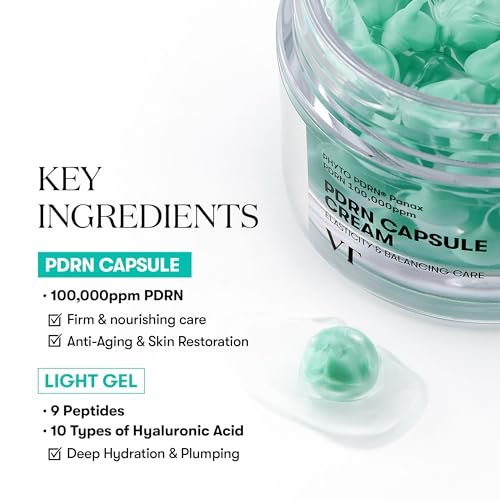VT COSMETICS PDRN Capsule Cream 100 – Hydrating Face Moisturizer with 100,000ppm PDRN, Hyaluronic Acid & 9 Peptides, Firming & Plumping Korean Skin Care (1.69 fl oz) - görsel 6