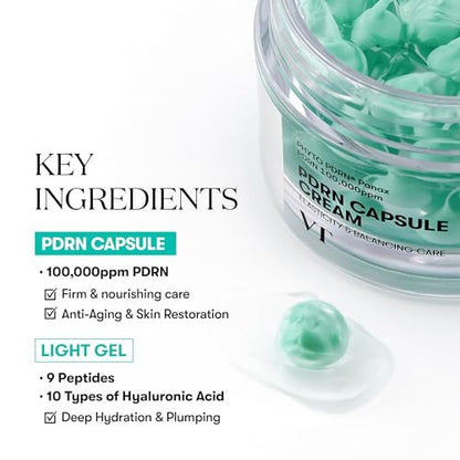 VT COSMETICS PDRN Capsule Cream 100 – Hydrating Face Moisturizer with 100,000ppm PDRN, Hyaluronic Acid & 9 Peptides, Firming & Plumping Korean Skin Care (1.69 fl oz)