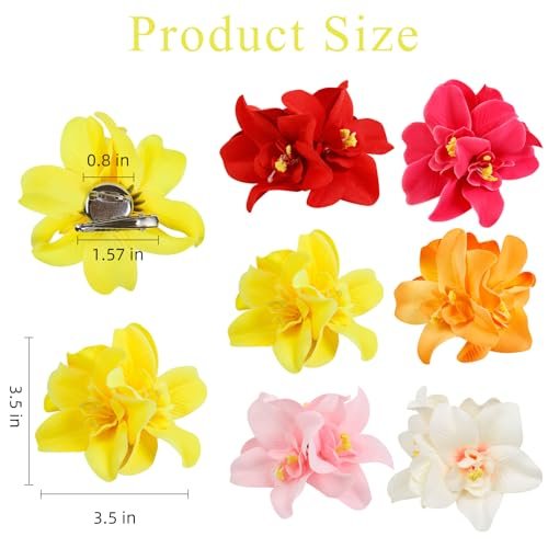 6-Pack Hawaiian Flower Hair Clips for Women - Tropical Bohemia Beach Party Hair Accessories - görsel 9