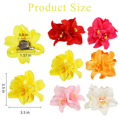 6-Pack Hawaiian Flower Hair Clips for Women - Tropical Bohemia Beach Party Hair Accessories