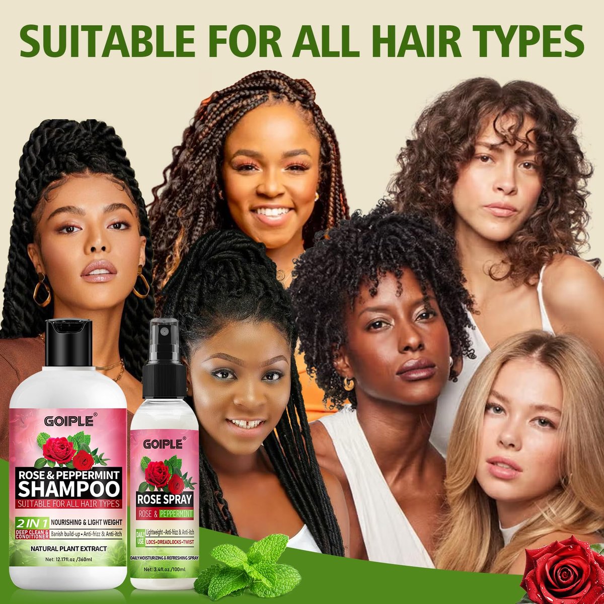 2-in-1 Shampoo & Conditioner for Dreadlocks and Hairstyles – Rose Water Loc Spray, Moisturizing & Refreshing for Dreads, Locks – Shampoo & Spray Set (6.09 Fl Oz, Pack of 2) Avelisse