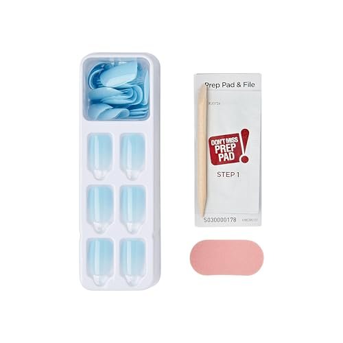 KISS imPRESS Press-On Manicure Fake Nails - Cloud Blue, Short Length, Squoval Shape, Solid Color, 30 Count Avelisse