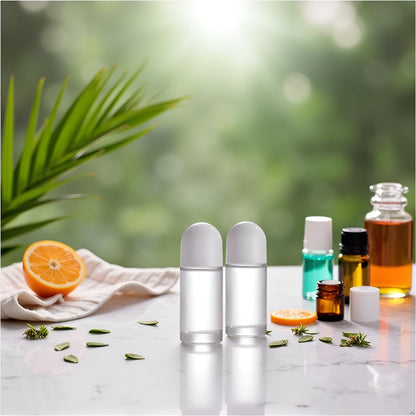2 Pcs 50ML Glass Empty Roller Bottles with Plastic Roller Ball - Leak Proof Refillable Roll On Containers for Essential Oils, Perfume, and Massage Oils