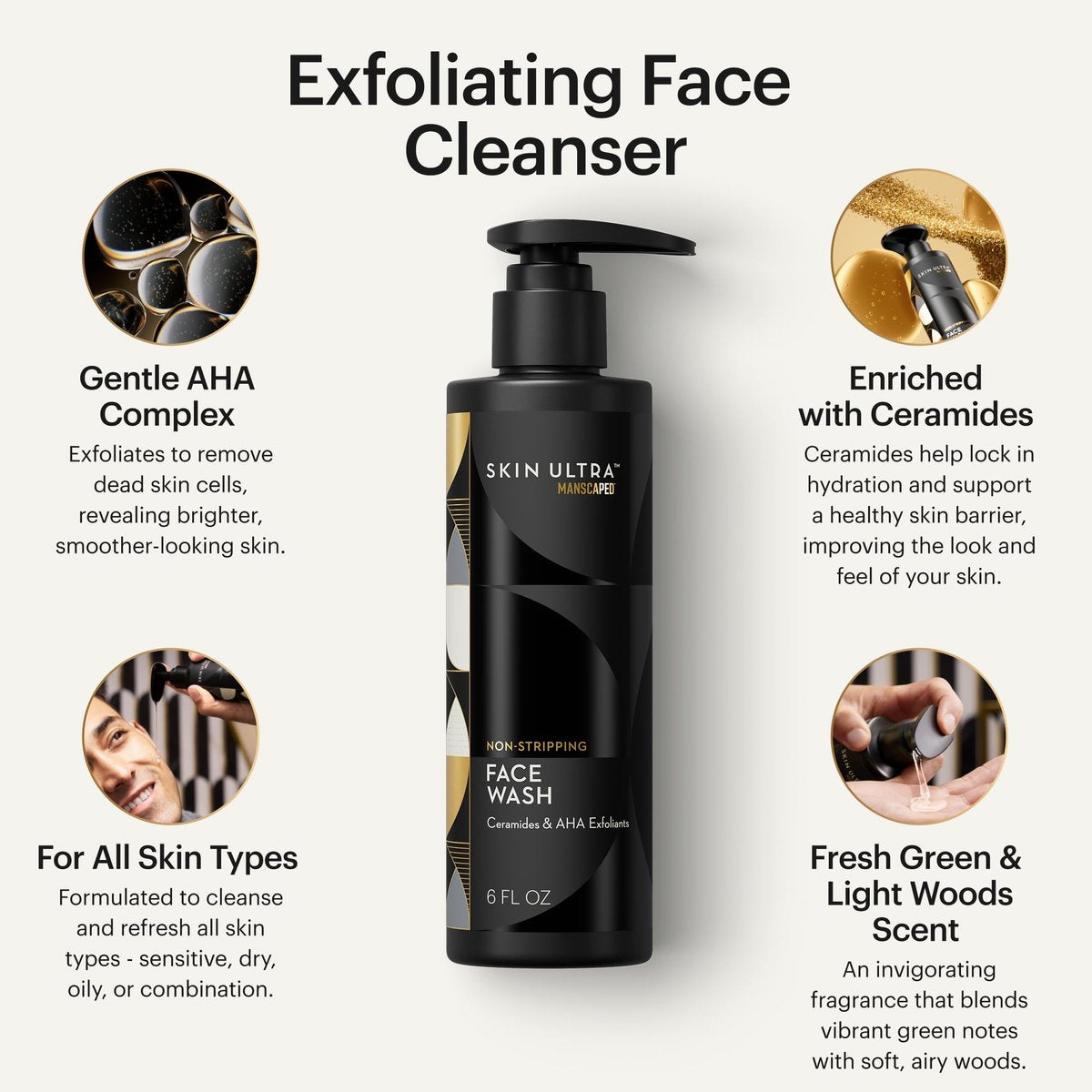 MANSCAPED® Skin Ultra™ Daily Regimen - Men's Skincare Routine Essentials with Face Wash, Face Moisturizer & Brightening Serum Avelisse