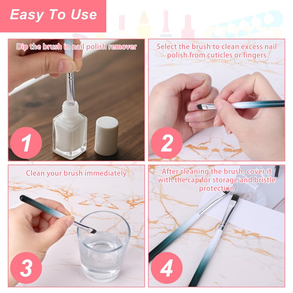 2-Piece Nail Clean Up Brush Set – Professional Flat Head Gel Polish Remover Pen for Precise Nail Art Design & Cuticle Cleaning - görsel 9