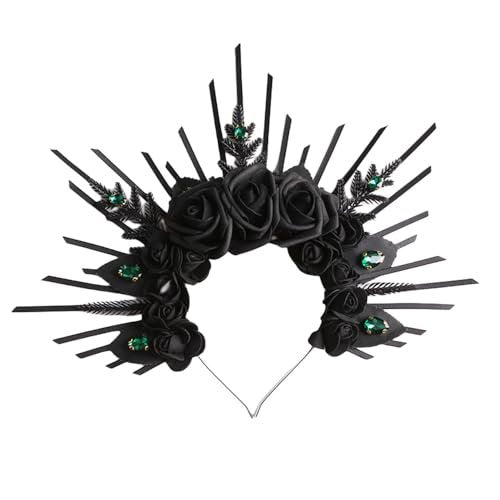 HANSAMU Halo Headband Black Roses - Crystal Gem Sunburst Spiked Tiara for Women Halloween Mexican Renaissance Cosplay - görsel 2