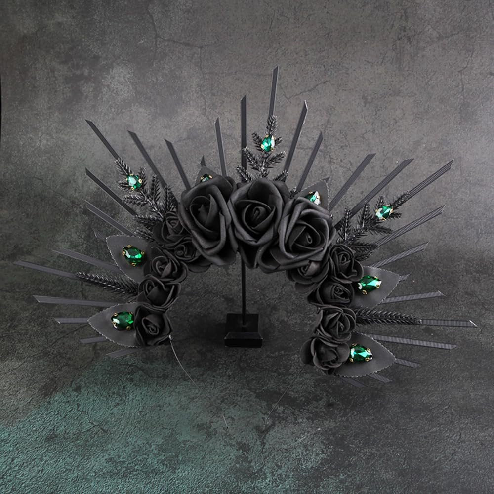 HANSAMU Halo Headband Black Roses - Crystal Gem Sunburst Spiked Tiara for Women Halloween Mexican Renaissance Cosplay - görsel 10