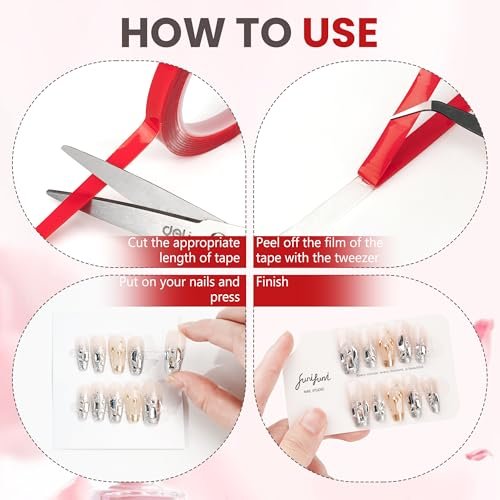 6 Rolls Double Sided Tape Nail Tape for Press On Nails – Strong Sticky Adhesive, Clear Removable Mounting Tape for Nail Salon & Home Use with Tweezer - görsel 10