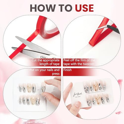 6 Rolls Double Sided Tape Nail Tape for Press On Nails – Strong Sticky Adhesive, Clear Removable Mounting Tape for Nail Salon & Home Use with Tweezer