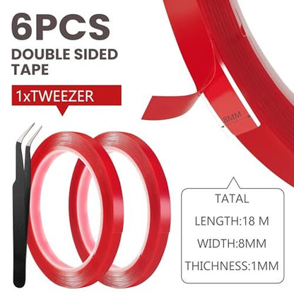 6 Rolls Double Sided Tape Nail Tape for Press On Nails – Strong Sticky Adhesive, Clear Removable Mounting Tape for Nail Salon & Home Use with Tweezer