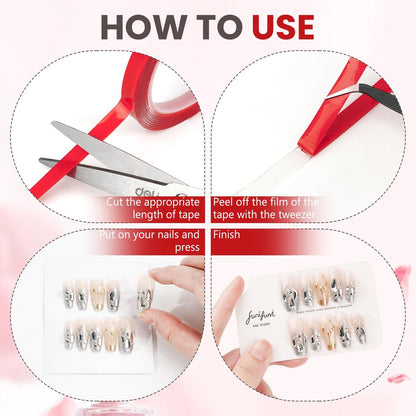 6 Rolls Double Sided Tape Nail Tape for Press On Nails – Strong Sticky Adhesive, Clear Removable Mounting Tape for Nail Salon & Home Use with Tweezer
