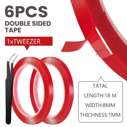 6 Rolls Double Sided Tape Nail Tape for Press On Nails – Strong Sticky Adhesive, Clear Removable Mounting Tape for Nail Salon & Home Use with Tweezer