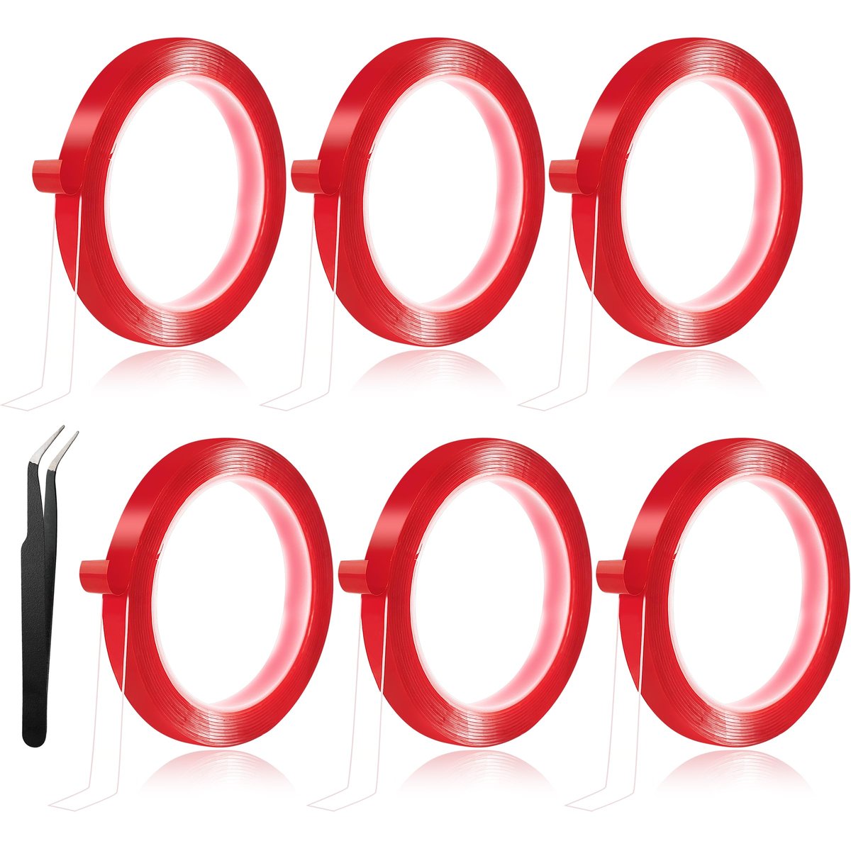 6 Rolls Double Sided Tape Nail Tape for Press On Nails – Strong Sticky Adhesive, Clear Removable Mounting Tape for Nail Salon & Home Use with Tweezer - görsel 1