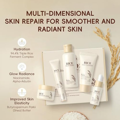 Moisturizing Korean Rice Skin Care Set – Radiance Skincare 5-Step Routine for Glowing Skin, All Skin Types Avelisse