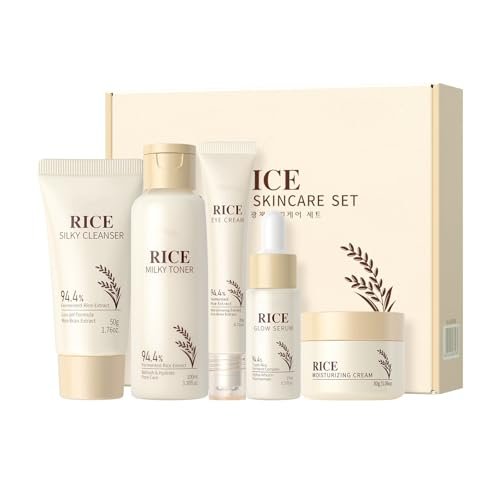 Moisturizing Korean Rice Skin Care Set – Radiance Skincare 5-Step Routine for Glowing Skin, All Skin Types Avelisse