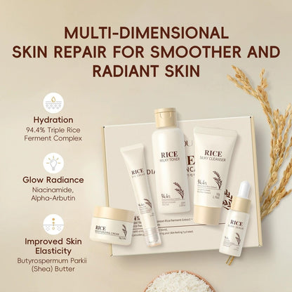 Moisturizing Korean Rice Skin Care Set – Radiance Skincare 5-Step Routine for Glowing Skin, All Skin Types Avelisse