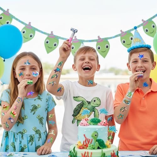 Turtle Temporary Tattoos for Kids & Adults – Under the Sea Party Favors (60Pcs, 4 Sheets, Pre-cut) - görsel 10