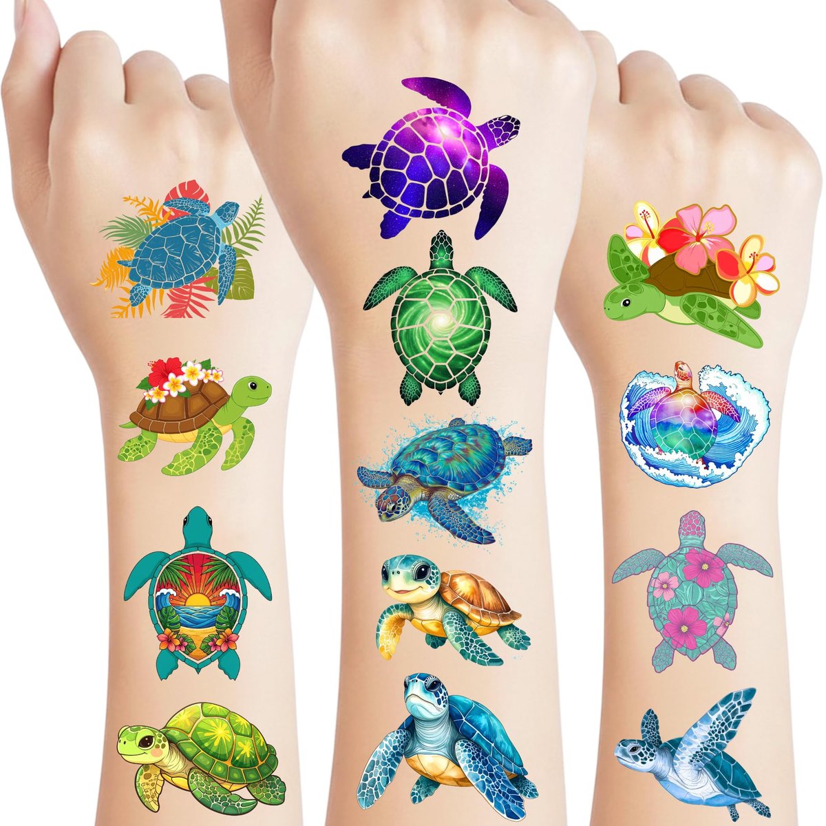 Turtle Temporary Tattoos for Kids & Adults – Under the Sea Party Favors (60Pcs, 4 Sheets, Pre-cut) - görsel 1