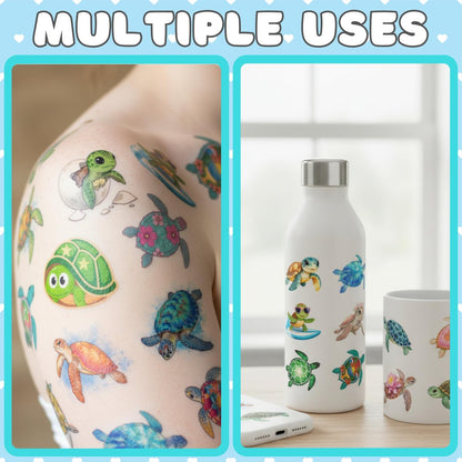 Turtle Temporary Tattoos for Kids & Adults – Under the Sea Party Favors (60Pcs, 4 Sheets, Pre-cut)