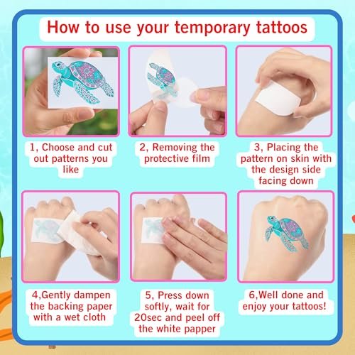 Turtle Temporary Tattoos for Kids & Adults – Under the Sea Party Favors (60Pcs, 4 Sheets, Pre-cut) - görsel 16