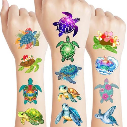 Turtle Temporary Tattoos for Kids & Adults – Under the Sea Party Favors (60Pcs, 4 Sheets, Pre-cut)
