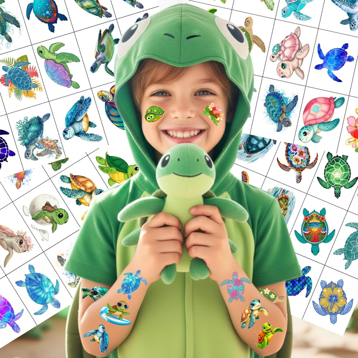 Turtle Temporary Tattoos for Kids & Adults – Under the Sea Party Favors (60Pcs, 4 Sheets, Pre-cut) - görsel 5