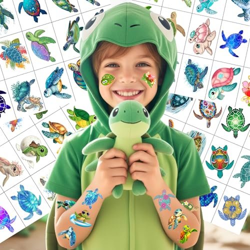 Turtle Temporary Tattoos for Kids & Adults – Under the Sea Party Favors (60Pcs, 4 Sheets, Pre-cut) - görsel 6